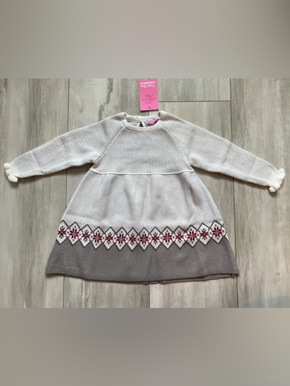 NWT RuffleButts Gray Fair Isle Alpine Long Sleeve Sweater Dress girls 12-18M